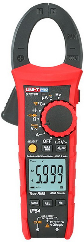 

Токоизмерительные клещи UNI-T UT219M , 1000В, 600А, 60МОм, температура, UT219M