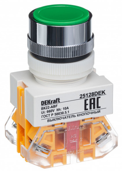 Изображение товара Выключатель кнопочный серии ВК-22 DEKraft 22 мм IP54 монтаж на панель или дверь