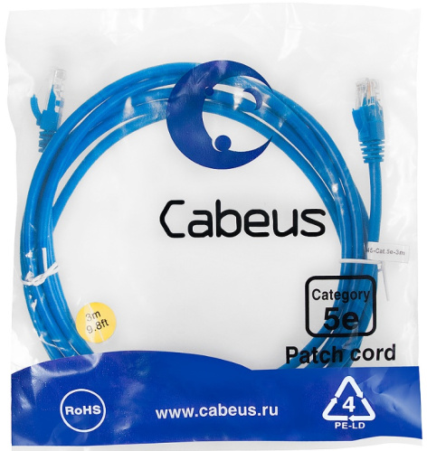 фото Кабель патч-корд U/UTP 5e кат. 3м Cabeus PC-UTP-RJ45-Cat.5e-3m-BL в Санкт-Петербургe