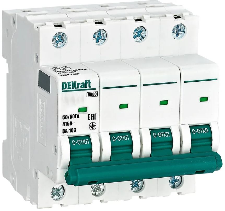 

Автоматический выключатель DEKraft 12260DEK 4Р 32А х-ка B ВА-103 6кА, 12260DEK