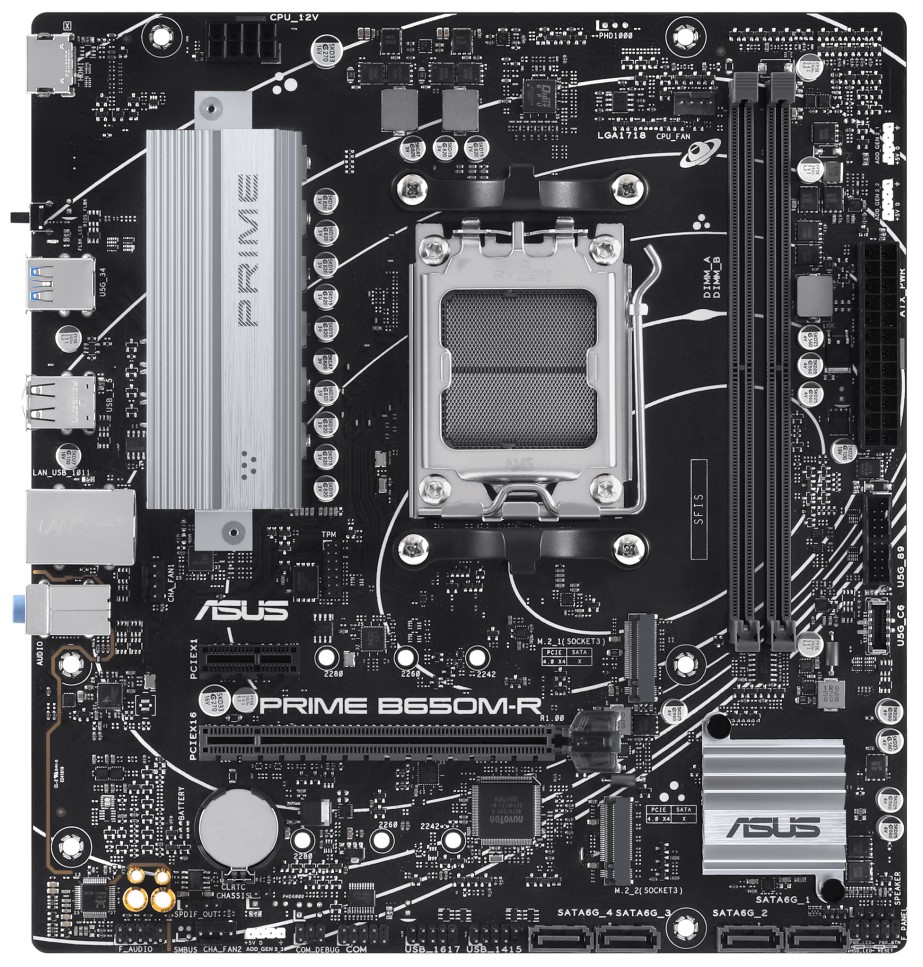 

Материнская плата mATX ASUS PRIME B650M-R 90MB1H30-M0EAY0 (AM5, AMD B650, 2*DDR5 (7200), 4*SATA 6G RAID, 2*M.2, 3*PCIE, 2.5Glan, HDMI, 2*USB 3.2, 4*US, PRIME B650M-R