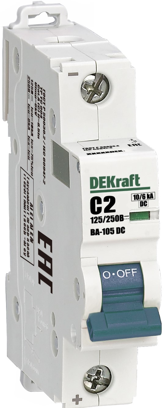 

Автоматический выключатель DEKraft 13375DEK ВА-105 1P C кривая 2A 250В DC, 13375DEK
