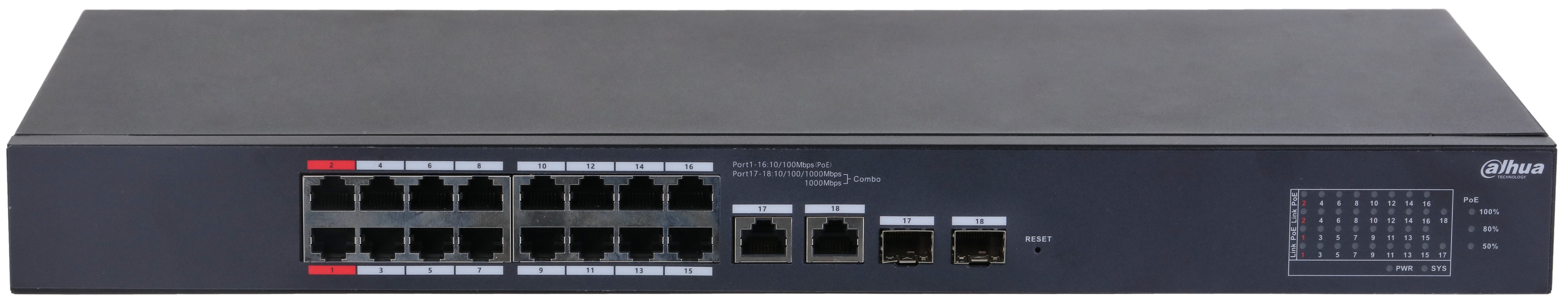 

Коммутатор Dahua DH-CS4218-16ET-240 16-портовый PoE с функцией облачного управления, DH-CS4218-16ET-240