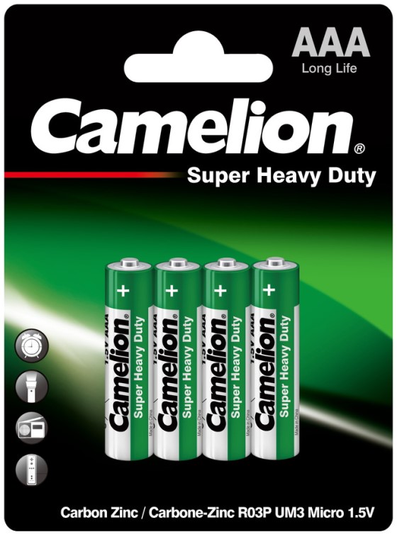 

Батарейка Camelion R03P-BP4G R03/AAA, 1,5 В, 550 мА.ч, 4 шт в упаковке, R03P-BP4G