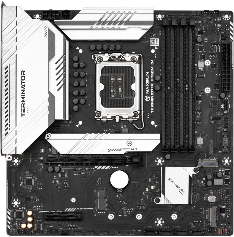 

Материнская плата mATX MAXSUN MS-Terminator B760M D4 (LGA1700, B760, 4*DDR4 (5333), 4*SATA, 3*M.2, 2*PCIe, HDMI, DP, 4*USB 3.2, 8*USB 2.0, USB Type-C), MS-Terminator B760M D4