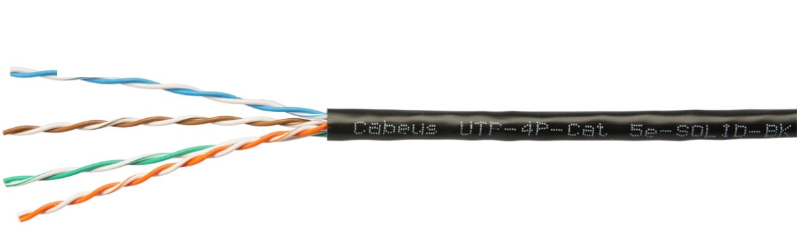 

Кабель витая пара U/UTP 5e кат. 4 пары Cabeus UTP-4P-Cat.5e-SOLID-BK-100 (24 AWG), одножильный, PVC нг(А)-LS, черный (100 м), UTP-4P-Cat.5e-SOLID-BK-100