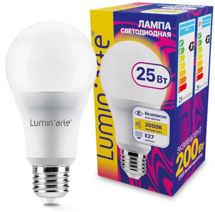 

Лампа Lumin'arte LSTD-A65-25W3KE27 25Вт 3000K E27, LSTD-A65-25W3KE27