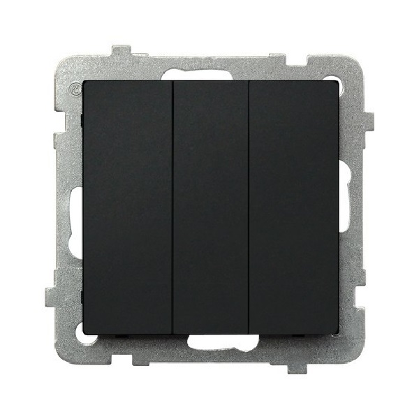 

Выключатель Ospel LP-13R/m/33 трехклавишный, 10AX, 250V, 2200W, IP-20, клеммы безвинтовые, черный металлик, LP-13R/m/33