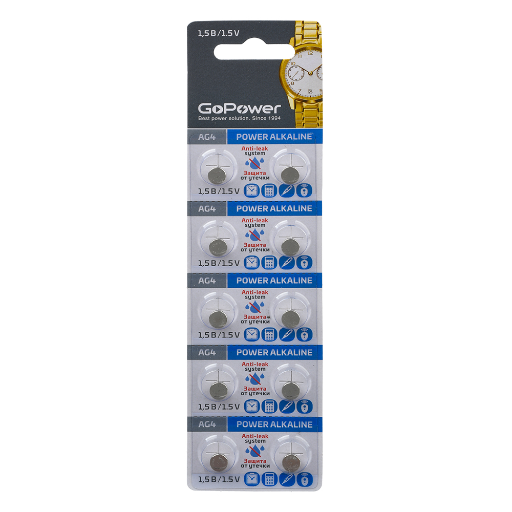 

Батарейка GoPower G4/LR626/LR66/377A/177 00-00017860 BL10 Alkaline 1.5V (10/100/3600), G4/LR626/LR66/377A/177