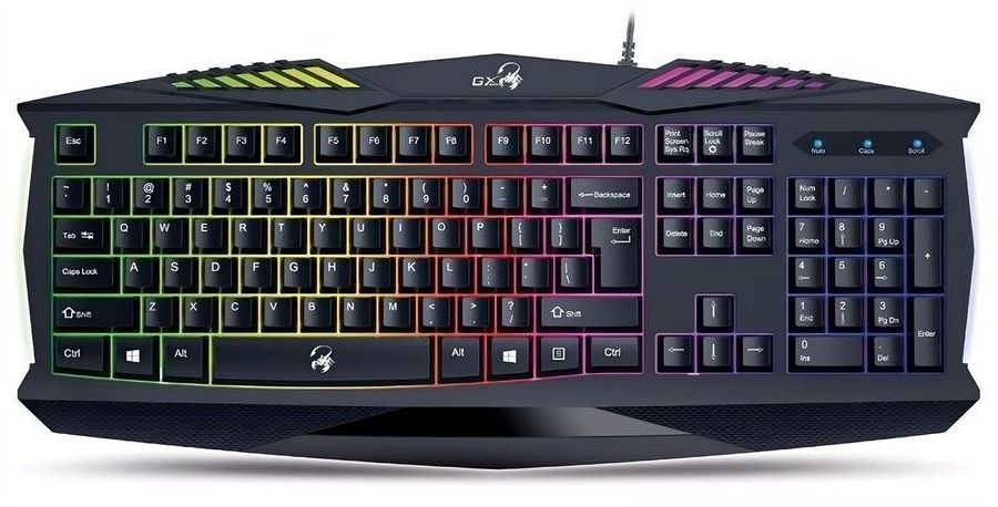 

Клавиатура Genius Scorpion K220 31310475112 игровая, USB, 104 кл., с цифровым блоком, 9 горячих кнопок, влагозащищенная, тонкие клавиши, мерцающая под, Scorpion K220