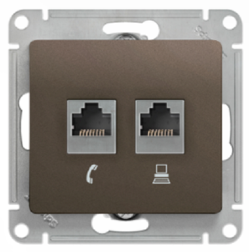 

Розетка Schneider Electric GSL000885 2-ая RJ11+RJ45, кат.5E шоколад, GSL000885