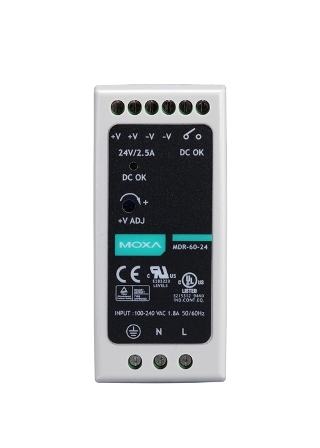 

Блок питания MOXA MDR-60-24 60W/2.5A DIN-Rail 24V VDC power supply, 85 to 264 VAC input, MDR-60-24