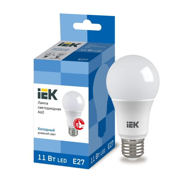 

Лампа светодиодная IEK LLE-A60-11-230-65-E27 ECO A60 11Вт грушевидная 230В 6500К E27, LLE-A60-11-230-65-E27