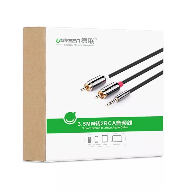 

Кабель UGREEN AV116 10583_ 3.5mm Male to 2RCA Male Cable. Длина: 1,5м. Цвет: черный, AV116