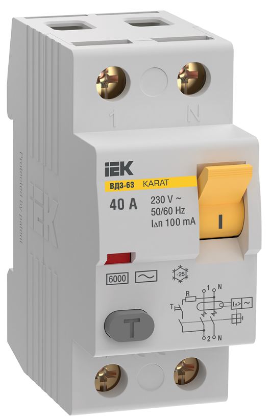 

УЗО IEK MDV20-2-040-100 KARAT ВД3-63 2P 40А 100мА 6кА тип AC, MDV20-2-040-100