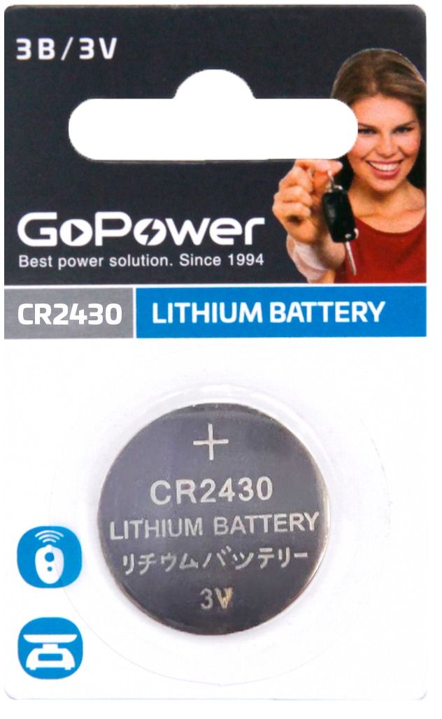

Батарейка GoPower CR2430 00-00023124 BL1 Lithium 3V (1/40/2000), CR2430