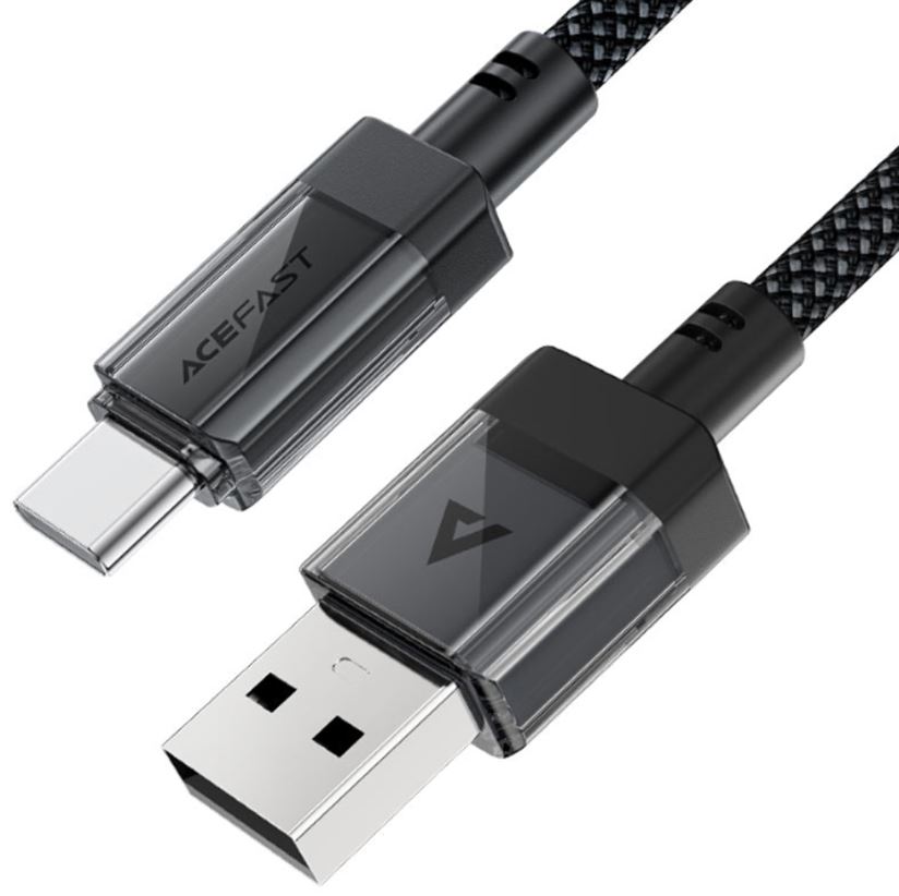 

Кабель ACEFAST C12-04 2-в-1 USB-A To USB-C Transparent Shell Stainless Steel Charging Data Cable. Цвет: черный, C12-04