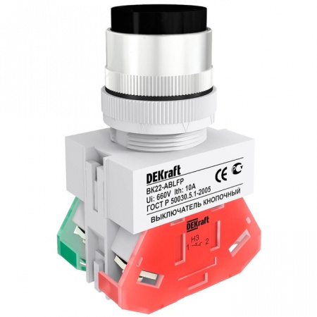

Выключатель кнопочный DEKraft 25129DEK с фиксацией ABFP D22 черн. 220В ВK-22, 25129DEK