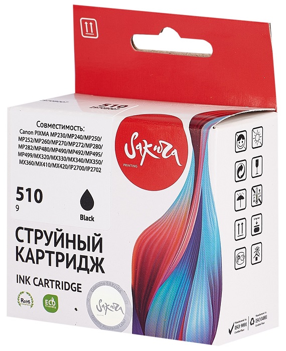 

Картридж струйный Sakura 2970B007 (510 Black для Canon PIXMA MP230/MP240/MP250/MP252/MP260/MP270/MP272/MX330/MX340/MX350/MX360/MX410/MX420/IP2700/IP27, 2970B007 (510 Black