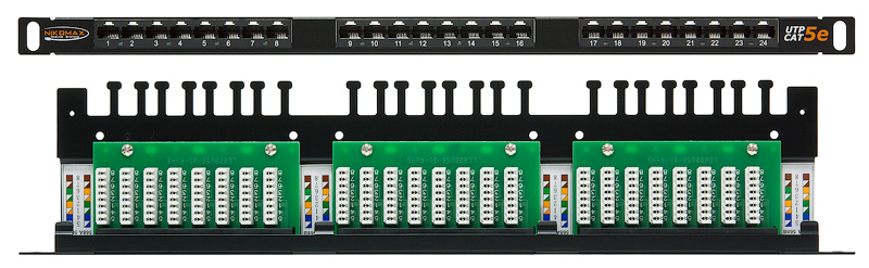 

Патч-панель NikoMax NMC-RP24UD2-HU-BK 19", 0,5U, 24 порта, Кат.5e, RJ45/8P8C, 110/KRONE, T568A/B, неэкранированная, с органайзером, черная, NMC-RP24UD2-HU-BK