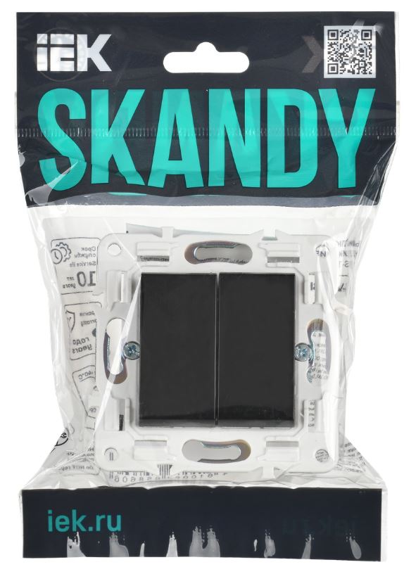 

Переключатель двухклавишный IEK SK-V22-0-10-K02 SKANDY 10А SK-V05Bl Черный, SK-V22-0-10-K02