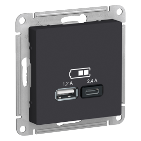 

Розетка Schneider Electric ATN001039 AtlasDesign Карбон USB A+С, 5В/2,4А, 2х5В/1,2 А, механизм, ATN001039