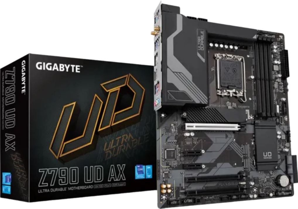 

Материнская плата ATX GIGABYTE Z790 UD AX 1.2 (LGA1700, Z790, 4*DDR5(7600), 6*SATA 6G RAID, 3*M.2, 2.5Glan, WiFi, BT, 5*USB 3.2, 4*USB 2.0, USB Type-C, Z790 UD AX 1.2