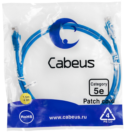 фото Кабель патч-корд U/UTP 5e кат. 1.5м Cabeus PC-UTP-RJ45-Cat.5e-1.5m-BL-LSZH в Краснодаре