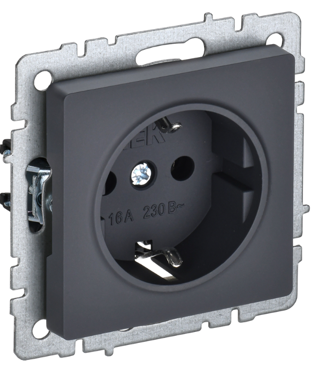 

Розетка с заземлением IEK BR-R14-16-K53 BRITE с защитными шторками 16А РС14-1-0-БрГ Графит, BR-R14-16-K53