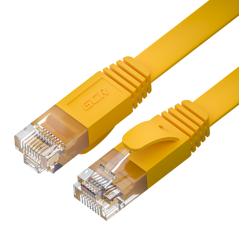 

Кабель патч-корд U/UTP 6 кат. 1.5м GCR GCR-52824 PROF плоский прямой, 30 AWG, ethernet high speed 10 Гбит/с, RJ45, T568B, желтый, GCR-52824
