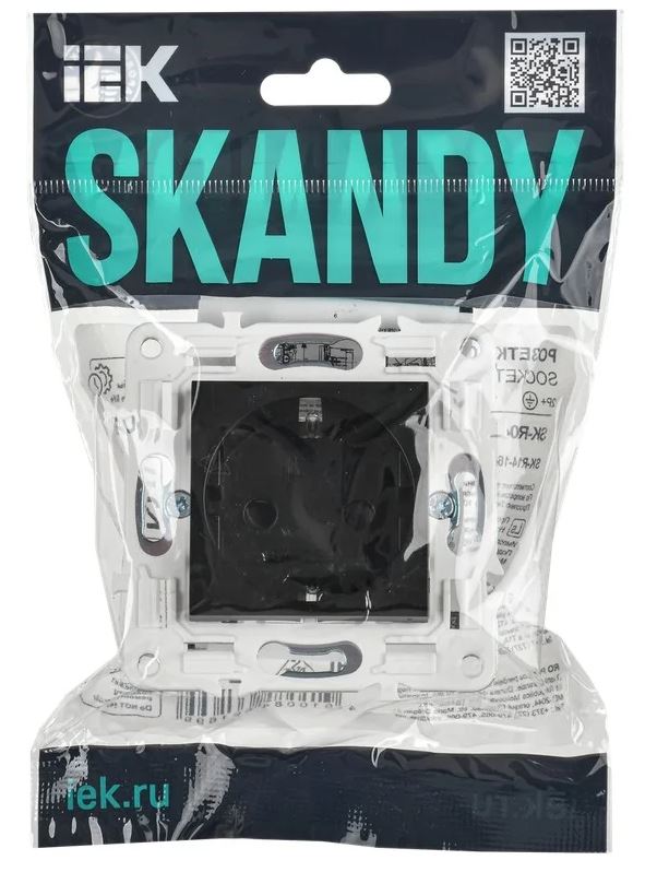 

Розетка с заземлением IEK SK-R14-16-1-K02 SKANDY с защитными шторками 16А б/к SK-R06Bl черная, SK-R14-16-1-K02