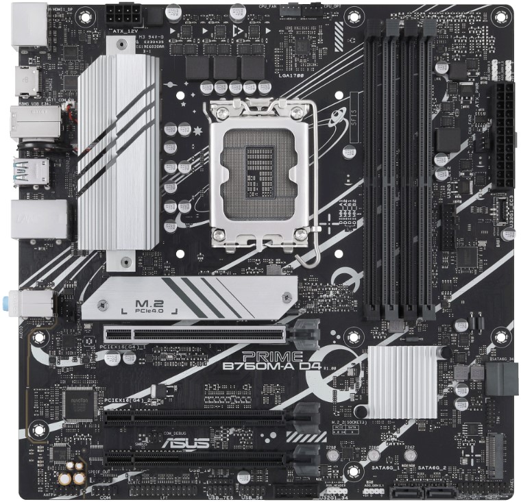 

Материнская плата mATX ASUS PRIME B760M-A D4-CSM (LGA1700, B760, 4*DDR4 (5333), 4*SATA 6G RAID, 2*M.2, 3*PCIE, 2.5Glan, HDMI, DP, 2*USB 3.2, 4*USB 2.0, PRIME B760M-A D4-CSM