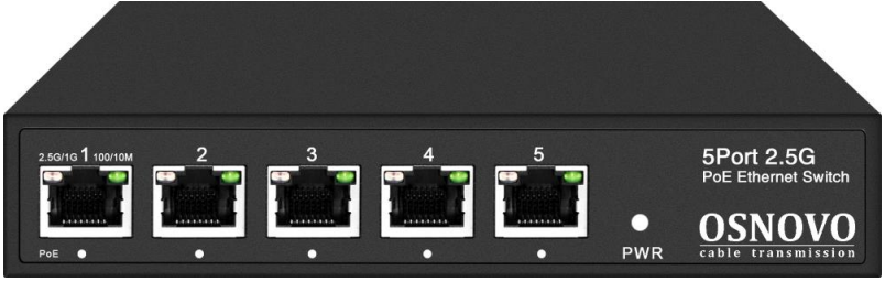 

Коммутатор PoE OSNOVO SW-5D-1(60W) 2.5G Ethernet на 5 RJ45 портов, SW-5D-1(60W)