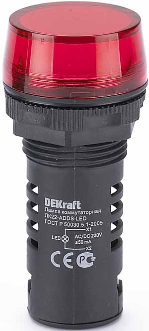 

Лампа DEKraft 25119DEK ЛK-22 LED коммутаторная ADDS D=22мм 220В AC/DC красная, 25119DEK