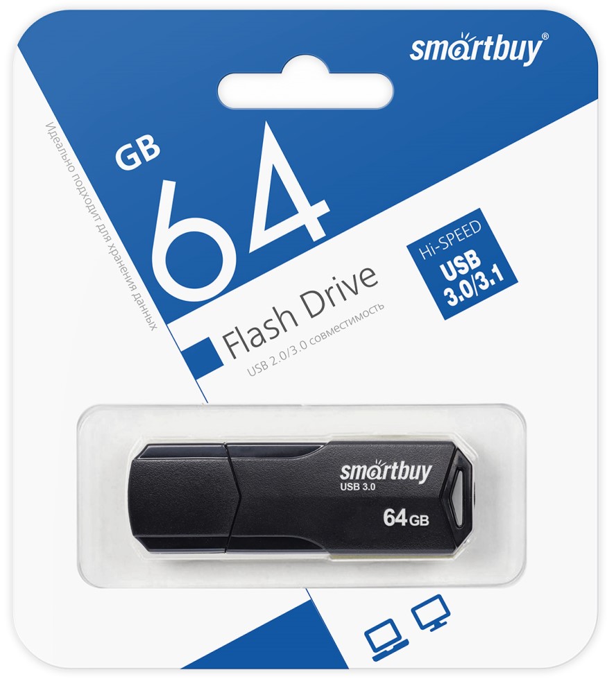 

Накопитель USB 3.1 64GB SmartBuy SB64GBCLU-K3 Clue чёрный, SB64GBCLU-K3