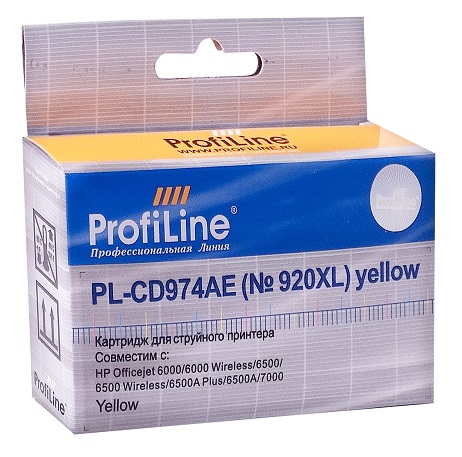 

Картридж ProfiLine PL-CD974AE-Y №920XL для принтеров HP officejet 6000/6500/7000 Yellow водн ProfiLine, PL-CD974AE-Y