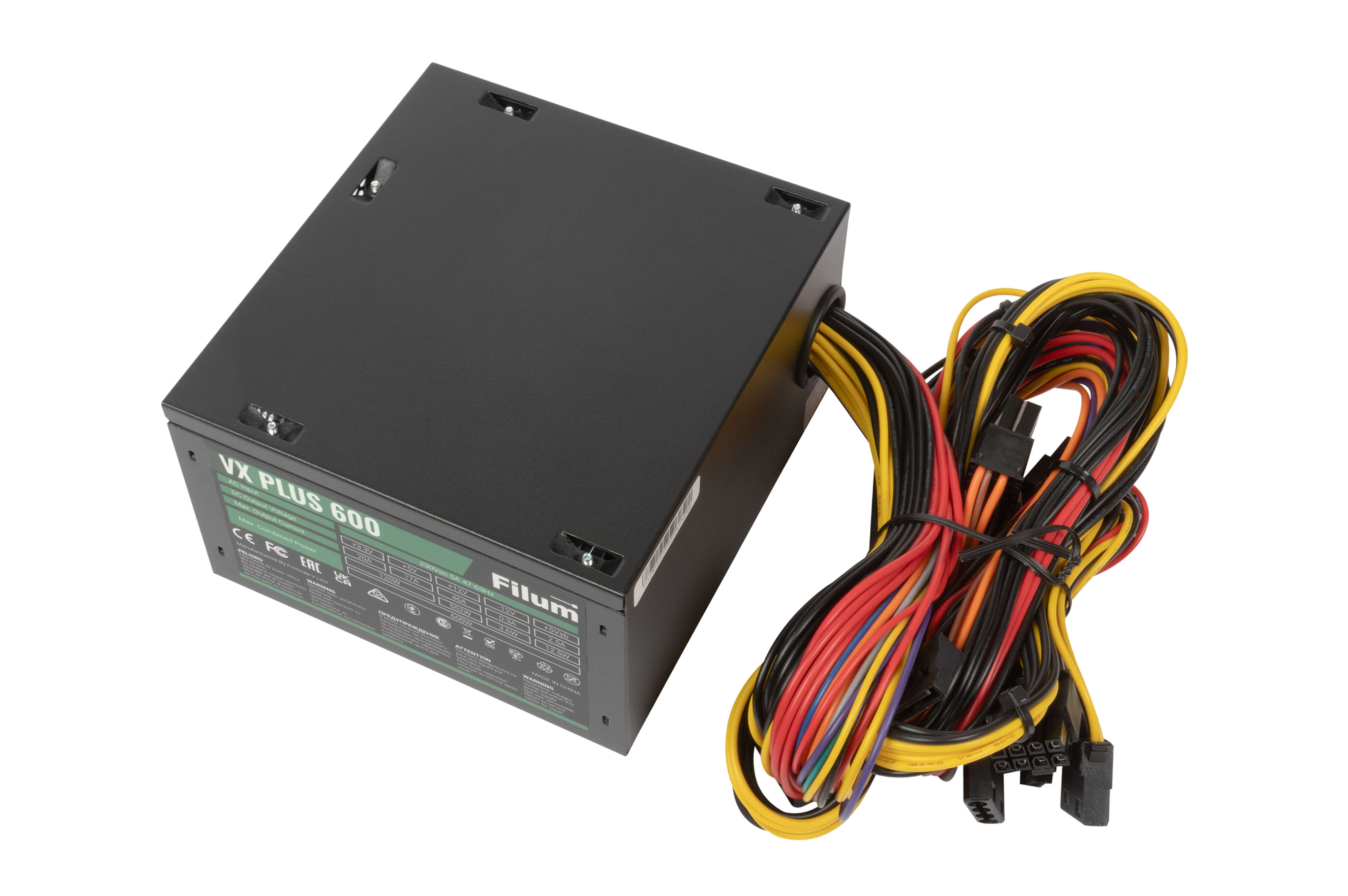 

Блок питания ATX Filum VX PLUS 600 600W (20/24+4 SATA+3 PATA+6/2x8 pin, вентилятор d120мм), VX PLUS 600