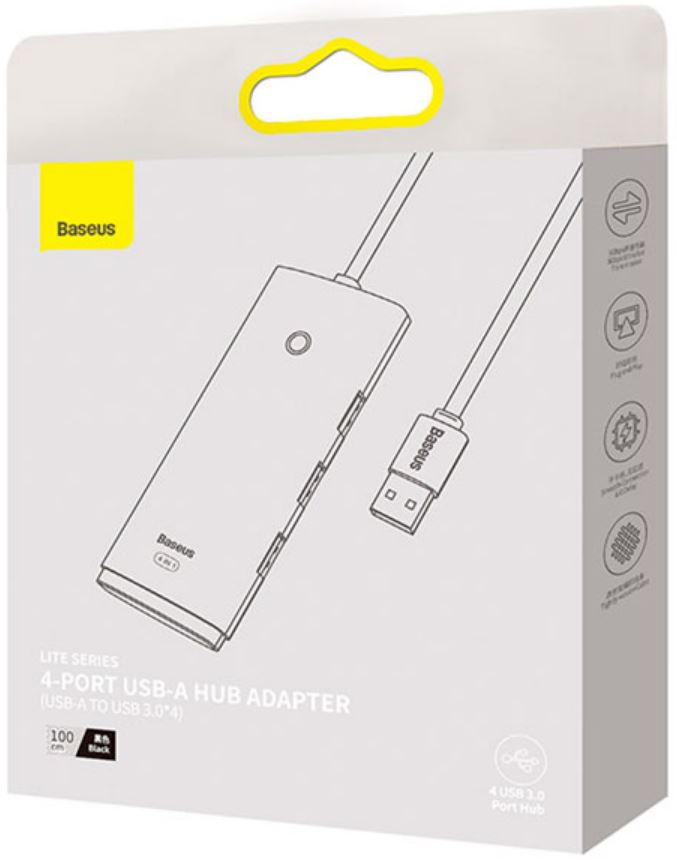 

Разветвитель Baseus BS-OH012 WKQX030001 Lite Series 4-Port USB-A (USB-A to USB 3.0*4) 25cm Black, BS-OH012