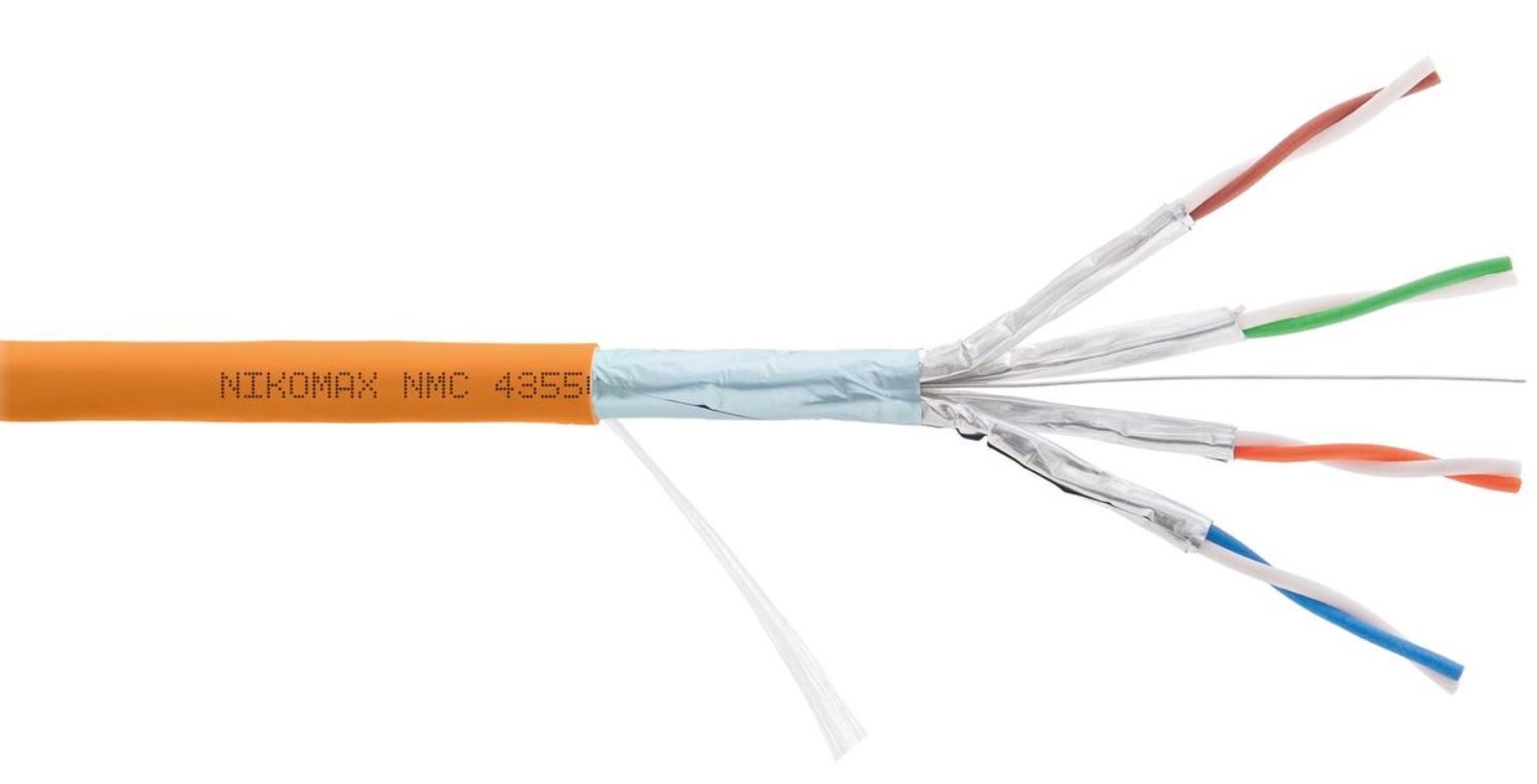 

Кабель витая пара F/FTP 6a кат. 4 пары NIKOMAX NMC 4355C-OR 23AWG(0.56 мм), медь, одножильный (solid), внутренний, полимерный материал, нг(A)-HF, оран, NMC 4355C-OR