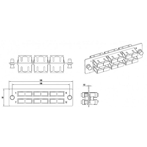 

Панель Hyperline FO-FPM-W120H32-6DSC-BL для FO-19BX с 6 SC (duplex) адаптерами, 12 волокон, одномод, 120x32 мм, адаптеры цвета синий (blue), FO-FPM-W120H32-6DSC-BL