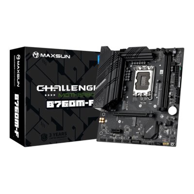 

Материнская плата mATX MAXSUN Challenger B760M-F (LGA1700, B760, 2*DDR4 (4266), 3*SATA 6G RAID, 2*M.2, 2*PCIE, Glan, VGA, HDMI, 2*USB 3.2, 4*USB 2.0), Challenger B760M-F