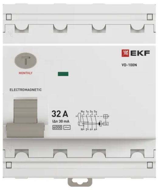 

УЗО EKF E1046M3230 ВДТ ВД-100N 4P 32А 30мА AC эл-мех 6кА PROXIMA, E1046M3230