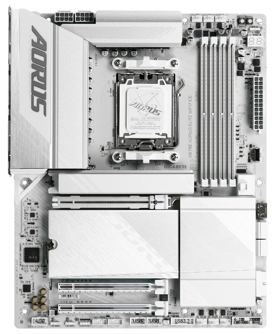 

Материнская плата ATX GIGABYTE X870E AORUS ELITE WIFI7 ICE (AM5, AMD X870E, 4*DDR5, 4*SATA, 3*PCIe, 4*M.2, WiFi, BT, 4*USB 2.0, 6*USB 3.2, 2*USB Type-, X870E AORUS ELITE WIFI7 ICE