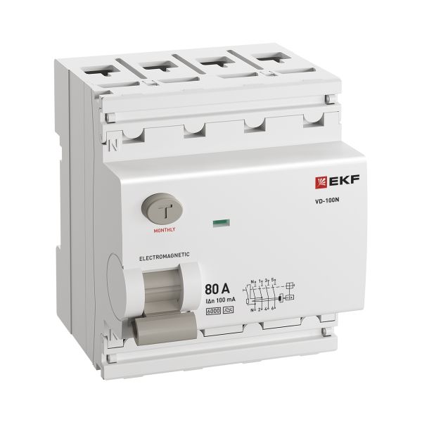 

УЗО EKF E1046MA80100 ВДТ ВД-100N 4P 80А 100мА тип A эл-мех 6кА PROXIMA, E1046MA80100