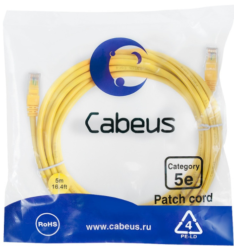 фото Кабель патч-корд U/UTP 5e кат. 5м Cabeus PC-UTP-RJ45-Cat.5e-5m-YL