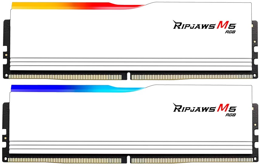 

Модуль памяти DDR5 32GB (2*16GB) G.Skill RIPJAWS M5 F5-6400J3648F16GX2-RM5RW PC5-51200 6400MHz CL36 1.35V XMP White, RIPJAWS M5