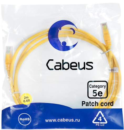 фото Кабель патч-корд U/UTP 5e кат. 2м Cabeus PC-UTP-RJ45-Cat.5e-2m-YL
