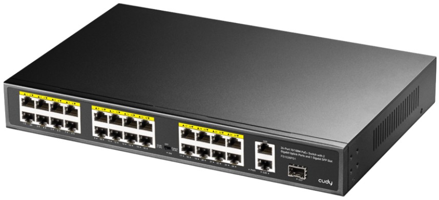 

Коммутатор неуправляемый Cudy FS1026PS1 24-Port 10/100M PSE RJ-45 +2 Gigabit RJ- 45 +1SFP Port with 24 POE Ports with Built-in power supply, support 1, FS1026PS1