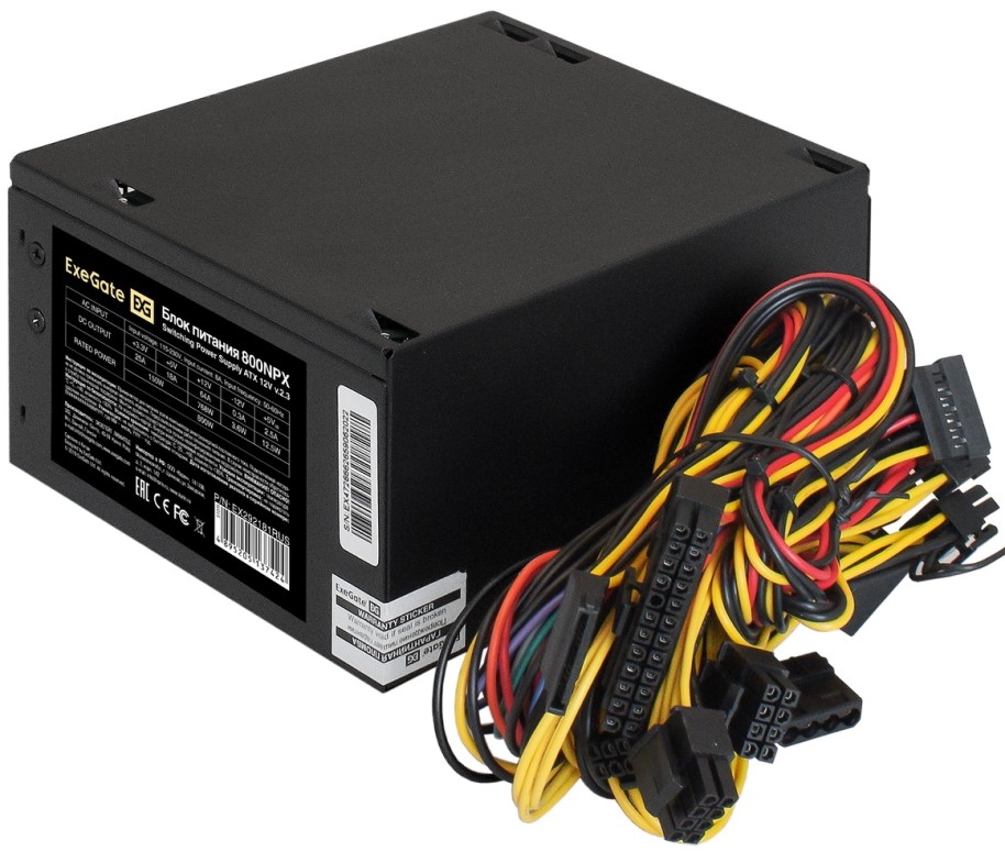 

Блок питания ATX Exegate 800NPX EX292181RUS-S (800W, SC, 12cm fan, 24pin, 2x(4+4)pin, PCI-E, 3xSATA, 2xIDE, black, кабель 220V с защитой от выдергиван, 800NPX