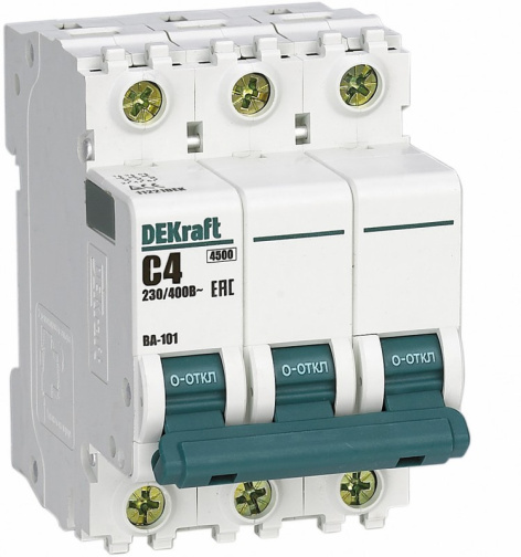 Изображение товара Автоматический выключатель DEKraft 11221DEK с защитой IP20, 4А, 3 полюса
